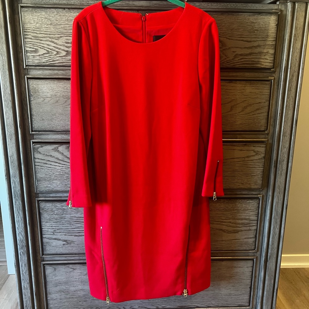 NWOT red shift dress with gold zippers